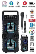 Işıklı Bluetooth Hoparlör - karaoke mikrofonu, RGB LED, FM radyo, USB ve SD kart özellik görseli