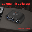 3'lü Çakmak Soketi ve 120W Araç Şarj Çoğaltıcı