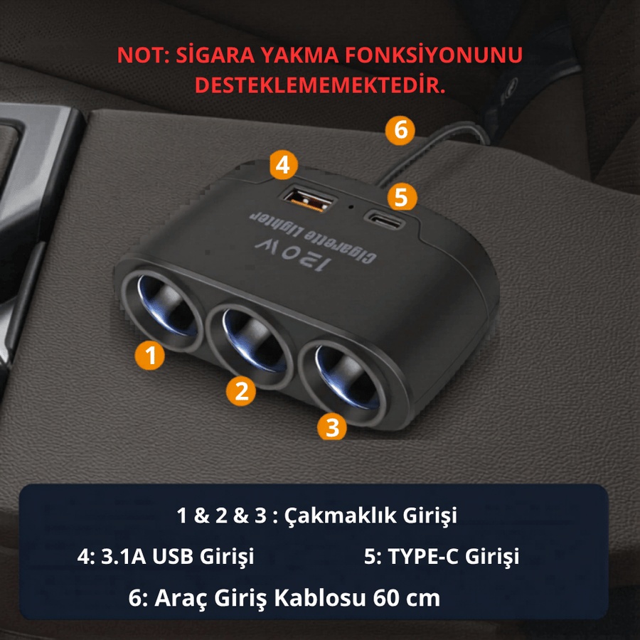 Araç Şarj Çoğaltıcısı - 3.1A hızlı USB girişi detayı