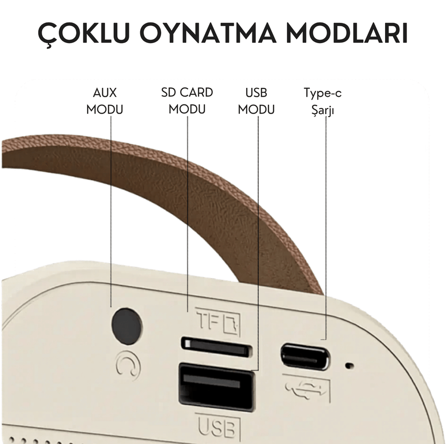 K12 Karaoke Hoparlörü - çoklu oynatma modları: AUX, SD kart ve USB girişleri, Type-C şarj