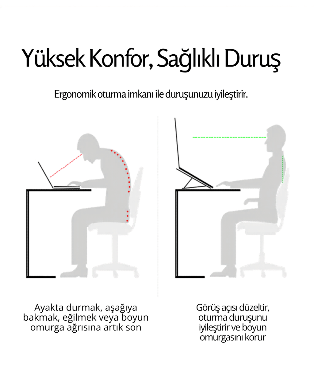 Laptop Standı - ergonomik yükseklikte oturma duruşunu iyileştirir