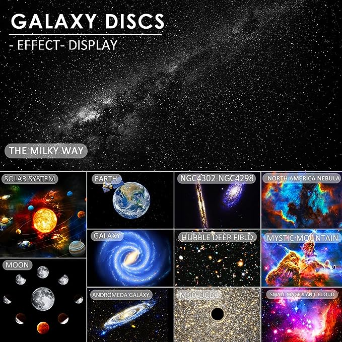 Gerçekçi HD 12 Film Disk Galaksi Projektörü Led Gökyüzü Projeksiyon Yıldızlı Masa ve Gece Lambası