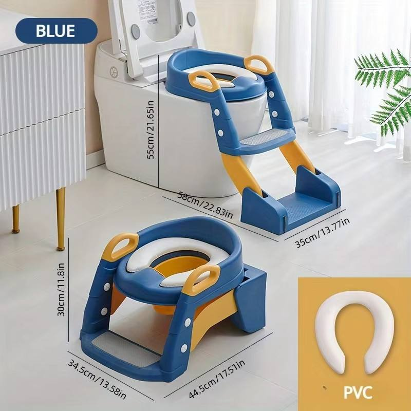 Çocuk Lazımlığı - mavi model ölçüleri: merdiven modu 55 cm, lazımlık modu 30 cm yükseklik