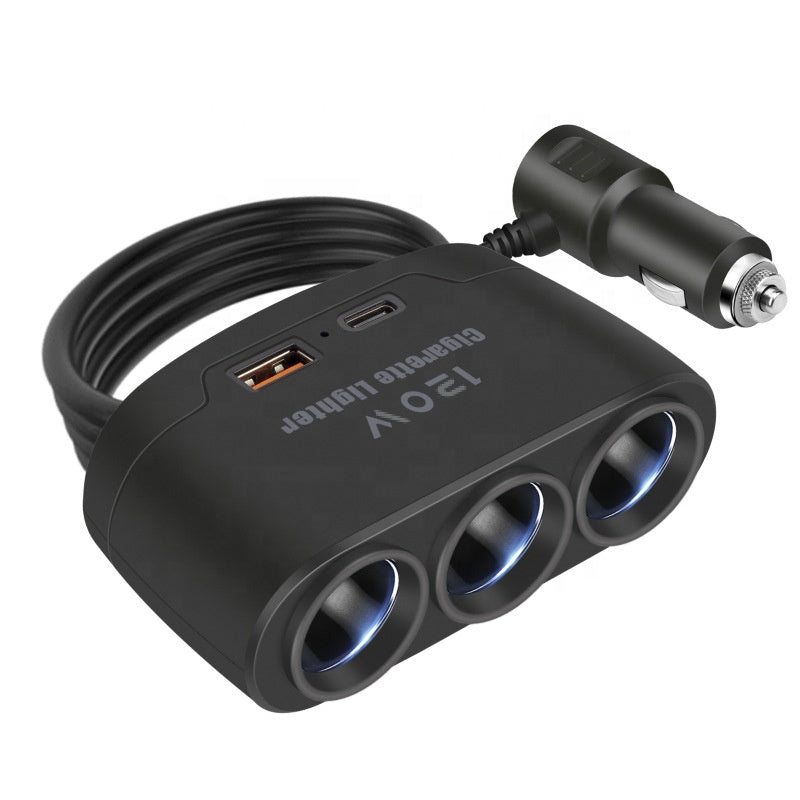 Araç Şarj Çoğaltıcısı - 120W 3'lü çakmaklık soketi, USB ve Type-C girişli genel görünüm
