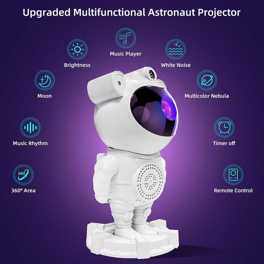 Astronot Projektör - müzik çalar, beyaz gürültü, zamanlayıcı ve 360 derece projeksiyon özellikleri