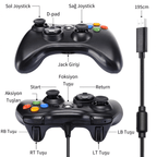 Xbox Uyumlu Oyun Kolu - 195 cm USB kablo, jack girişi ve tuş yerleşimi şeması
