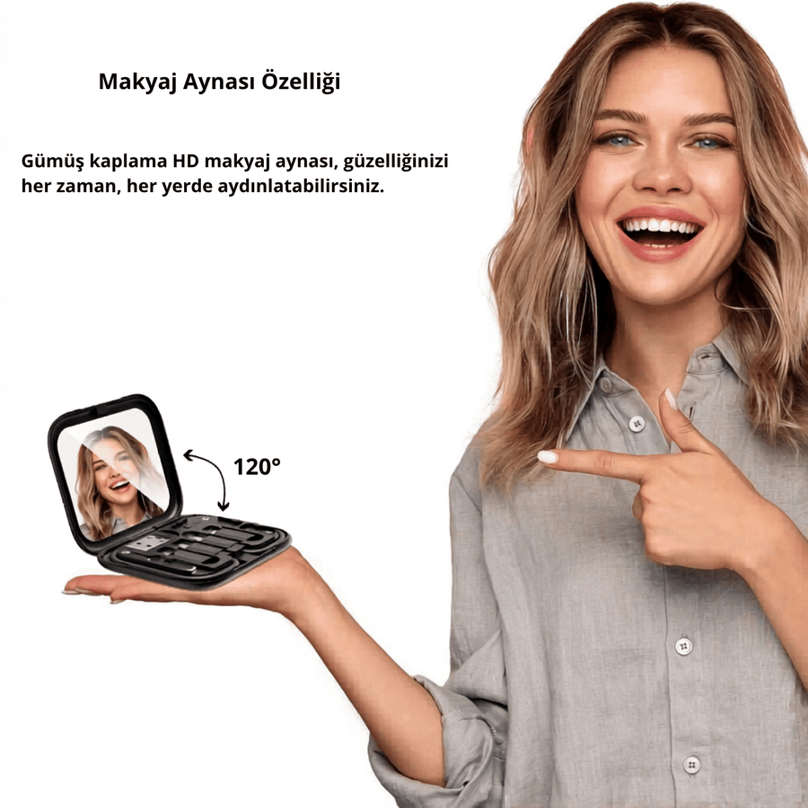 Aynalı Seyahat Seti - kapak içi makyaj aynası özelliği