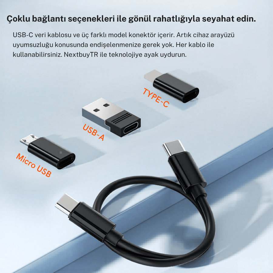 Aynalı Seyahat Seti - Type-C kablo ve dönüştürücü girişleri