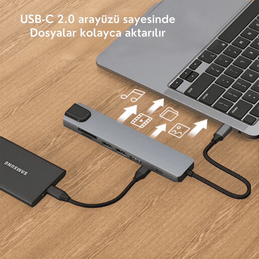 Type-C Çoğaltıcı - USB-C 2.0 arayüzü sayesinde dosyalar kolayca aktarılır